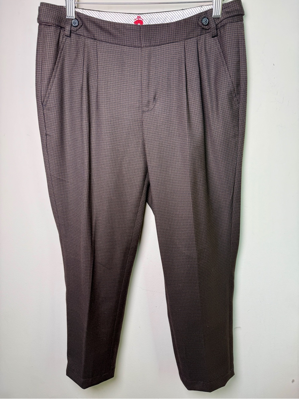 Brooks Brothers Red Fleece Houndstooth Pleated Cropped Wool Trousers Brown Sz 4